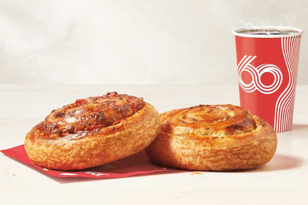 Image of pinwheel pastry and beverage.